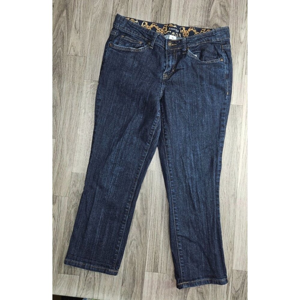 St. John's Bay Women Size 10 Petite Pockets Straight Leg Denim Blue Jeans Capris